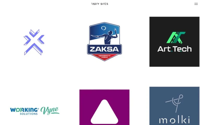 patryksmakosz.com: siatka kafelków z projektami, logo i postacią w stylu pixel art na białym tle