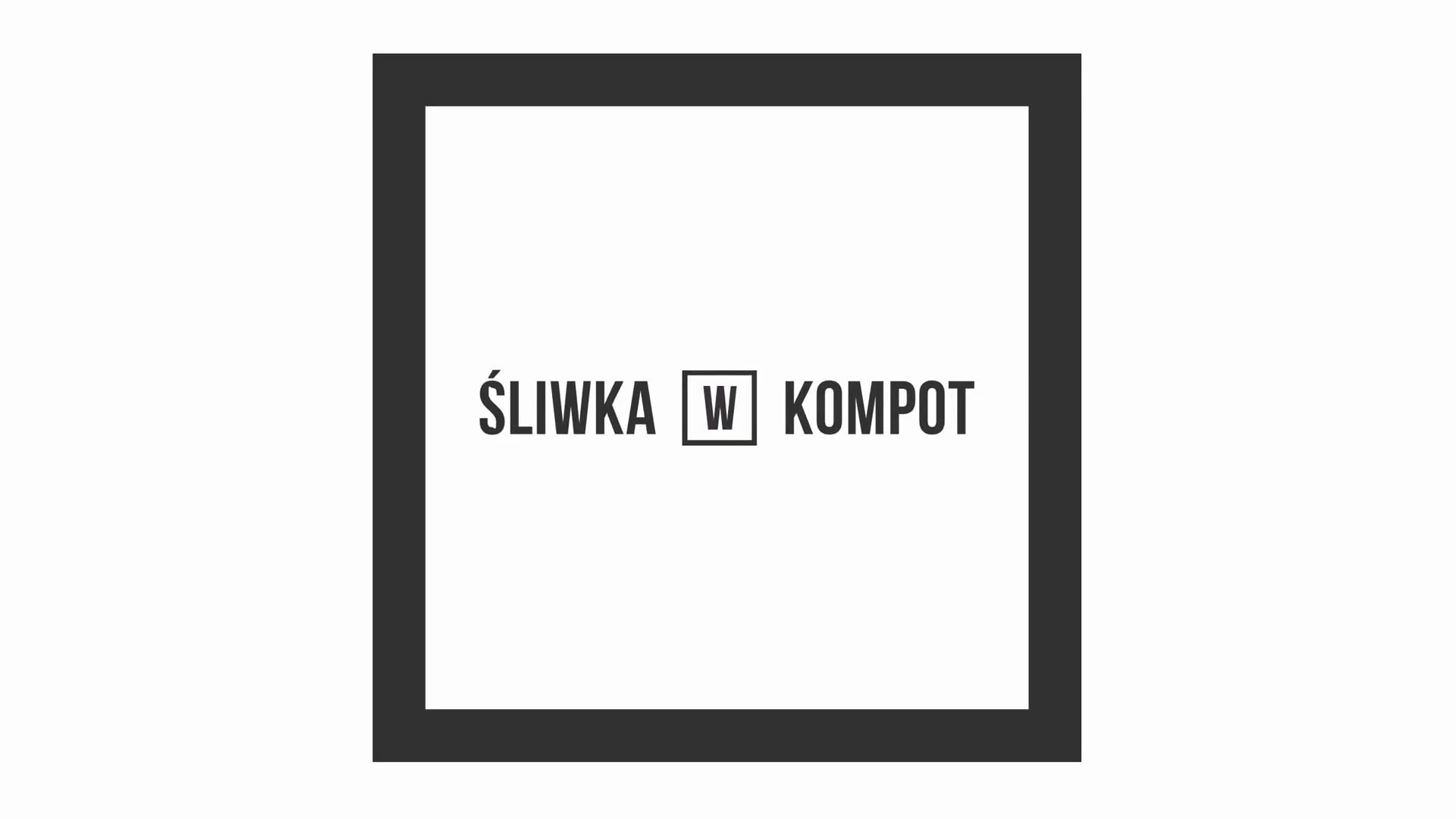 The Śliwka w Kompot logo: the two words with a purple plum in a square between them